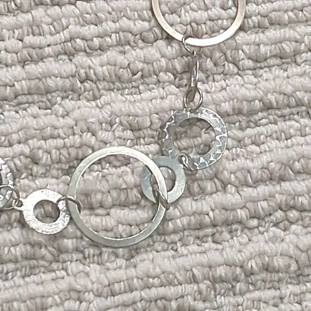 Silver Tone Hammered Open Circle Ring Link Chain Statement Collar Necklace Women